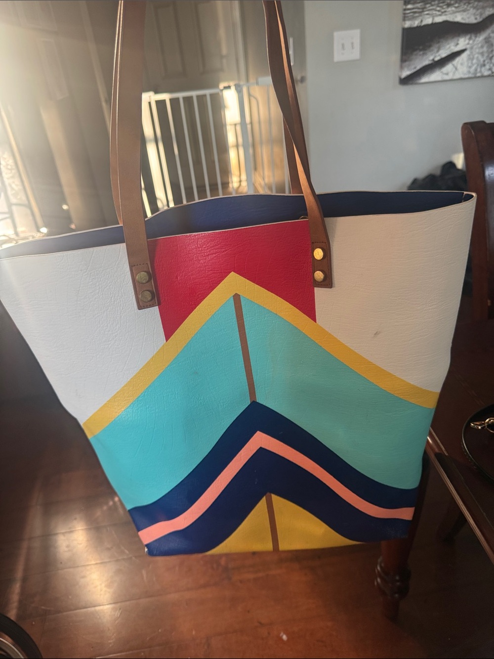 Mossimo Supply Co. White Multi-Color Geometric Tote - Picture 9 of 11